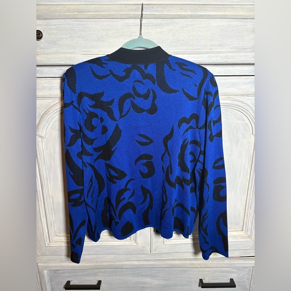 Ming Wang Blue Abstract Floral Open Cardigan Tailored Polished Elegant Luxury - Picture 6 of 6